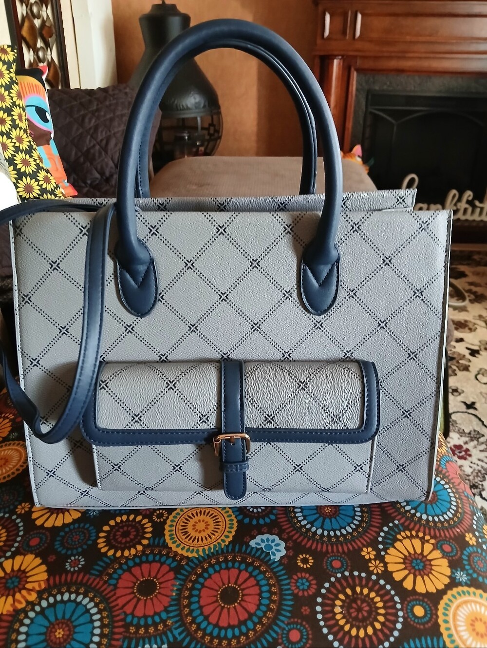 Navy and Grayish Blue Tote Bag with Gold Hardware NWOT!!! - Picture 1 of 3